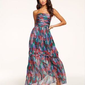 RAMY BROOK BERNADETTE ABSTRACT PRINT SILK MIDI DRESS Size 4